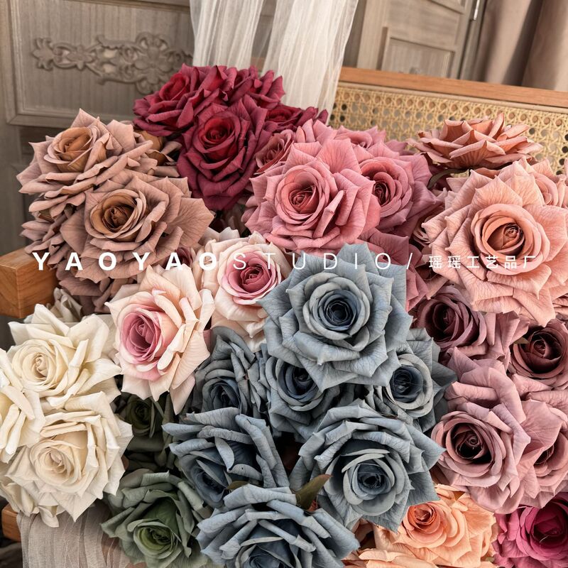 7-Head Cappuccino Curled Rose Retro Rose Home Decoration Wedding Hall Arrangement Autumn Rose Artificial Flower 7-Head Cappuccino Curled Rose Retro Rose Home Decoration Wedding Hall Arrangement Autumn Rose Artificial Flower