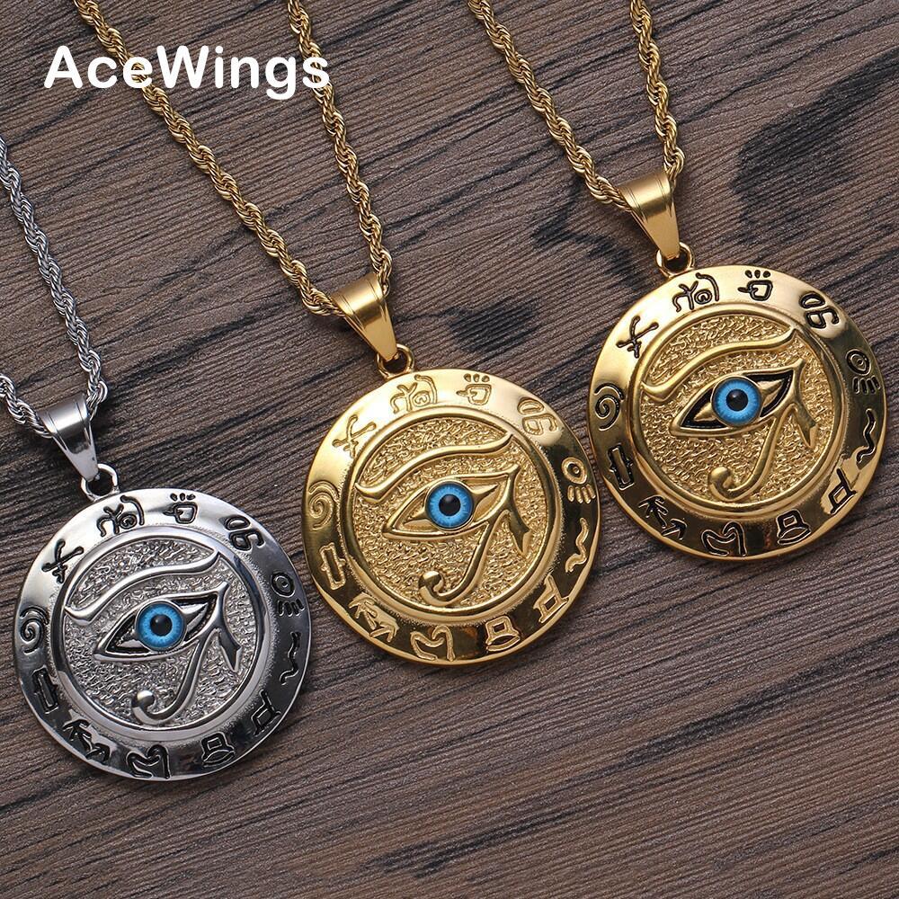 不锈钢项链 古埃及法老鹰头神之眼金币吊坠 嘻哈复古男士情侣项链