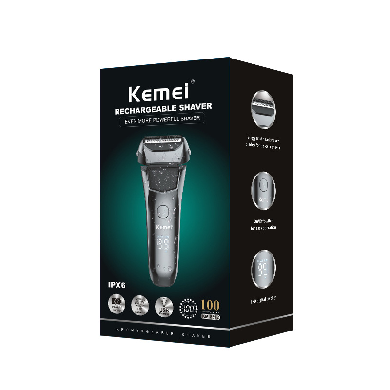 Afeitadora eléctrica Kemei modelo transfronterizo KM-8512, recortadora de barba para hombre de doble cabezal recíproco, resistente al agua.