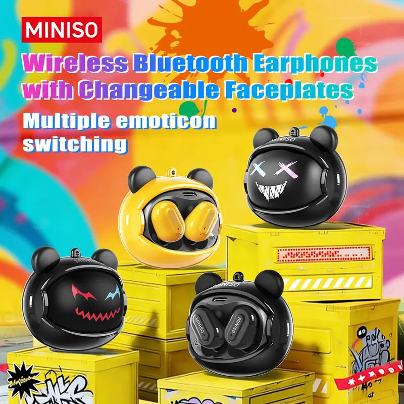 Miniso Ms118 Ai Bluetooth Headphones New Model Rotating Face-Changing Tws Earbuds Long Battery Life Noise-Cancelling Headphones Miniso Ms118 Ai Bluetooth Headphones New Model Rotating Face-Changing Tws Earbuds Long Battery Life Noise-Cancelling Headphones