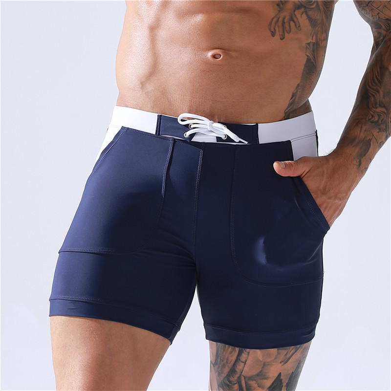 Cross-Border Men's swimming trunks boxer swimming trunks quick-drying hot spring boxer shorts sexy lace-up pocket large size Beach