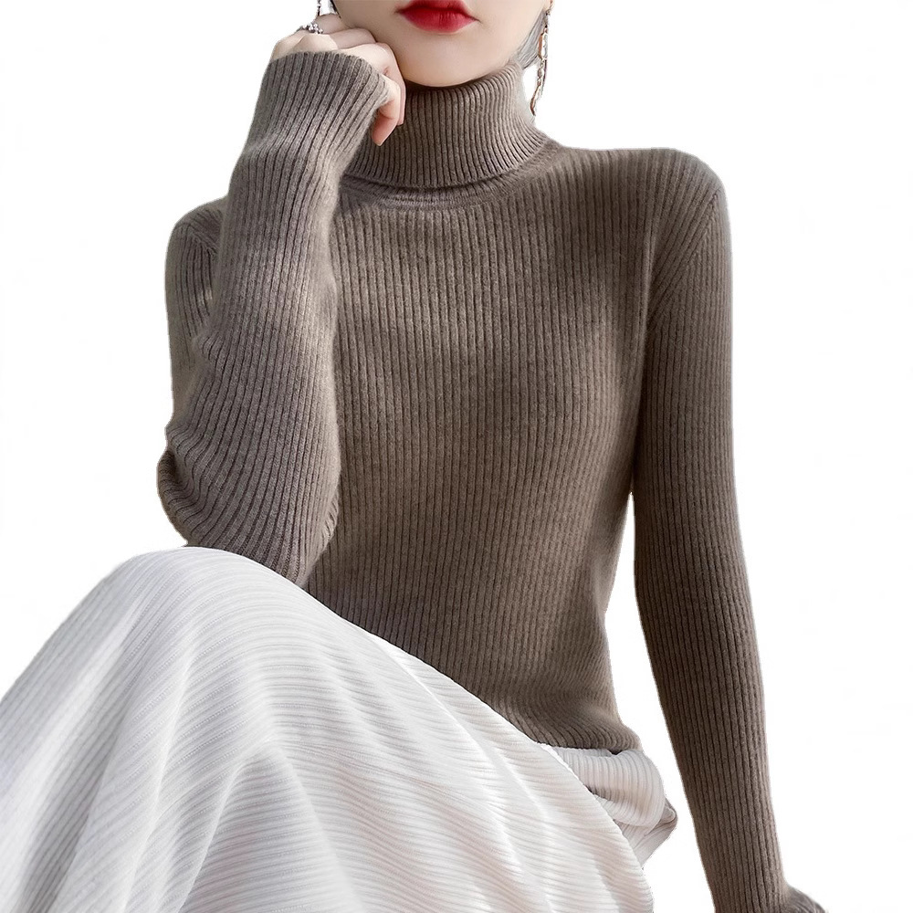 Women's Clothing High Neck Sweater Solid Color Thick Long Sleeve Slim Fit High Elastic Knitted Base Layer Winter Innerwear_ecoleips.com