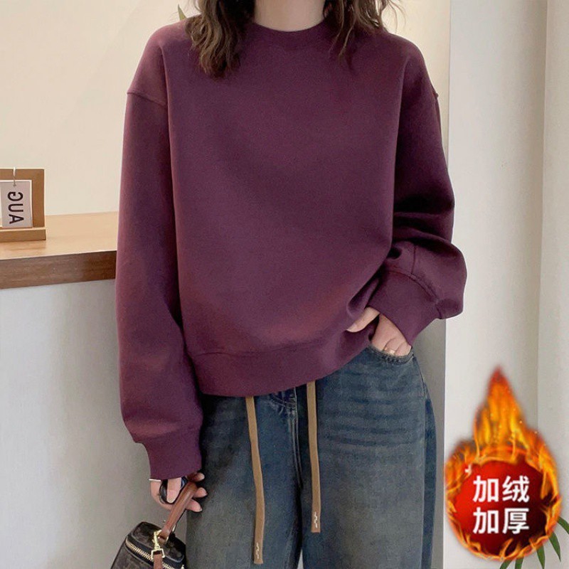 穿不腻!Bi眼入今年流行咖啡色圆领卫衣短款秋冬女2025新款加绒|undefined