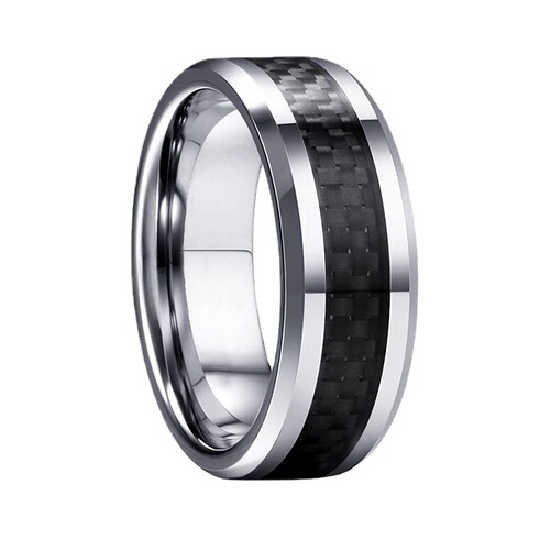 Xinghe European and American cross-border 8mm inlaid carbon fiber titanium steel ring trendy personalized hand jewelry accessories wholesale engraving