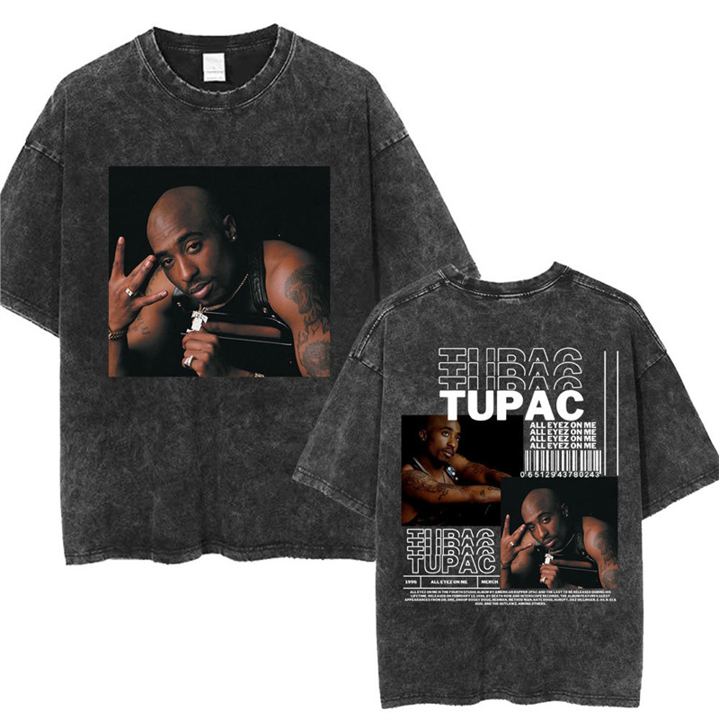 Rapper Tupac 2Pac All Eyez on Me Washed t Shirts Hip Hop Vin
