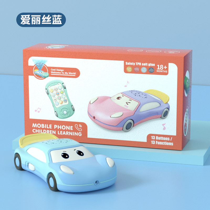 Baby educational story machine baby can chew cartoon car phone music projection children's toy mobile phone