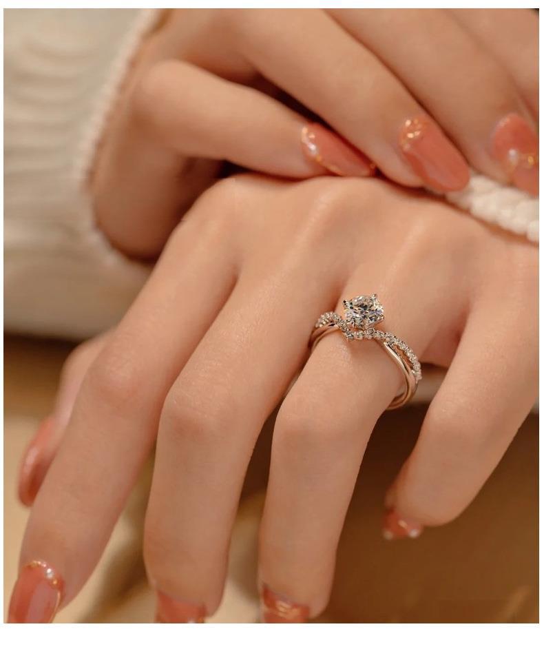 Wedding, Engagement Occasion 925 Sterling Silver Material Geometric Pattern All Seasons Season 1.0ct 925 Sterling Silver Moissanite High Carbon Diamond Geometric Rings Moissanite Rings GRA Certificate