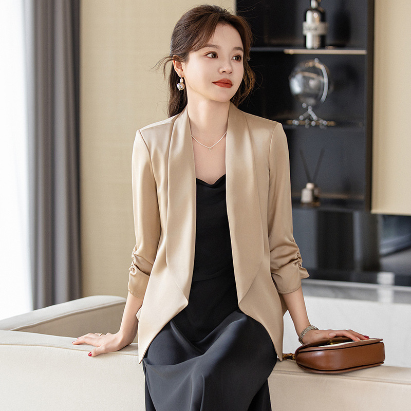 [Counter-Quality] Champagne-Colored Satin Blazer for Women, 2026 Spring/Summer Casual and Stylish Outerwear
