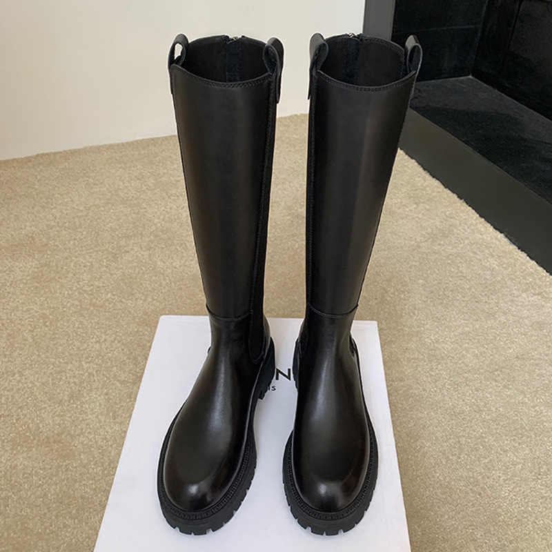 Botas de Caballero de carga de fábrica para las Mujeres Nuevo otoño adelgazamiento alto-Top estilo británico Chelsea largo botas ocultas altura aumento largo botas para las mujeres