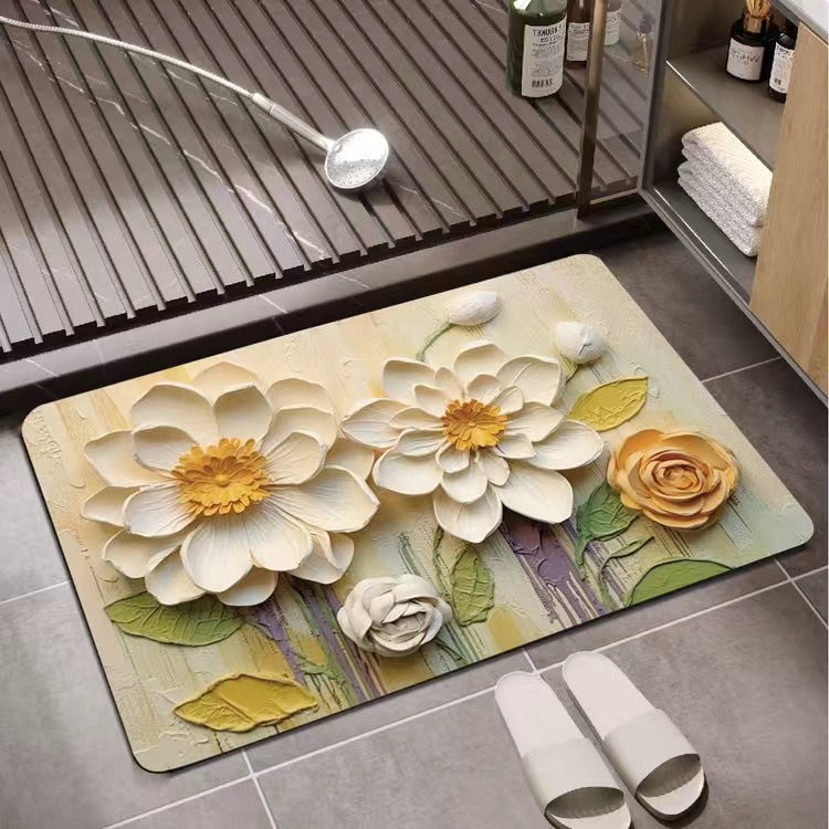 Stereo Vision Diatom Mud Floor Mat Bathroom Toilet Non-Slip Absorbent Mat Household Stain-Resistant Carpet Door Mat Home Mat