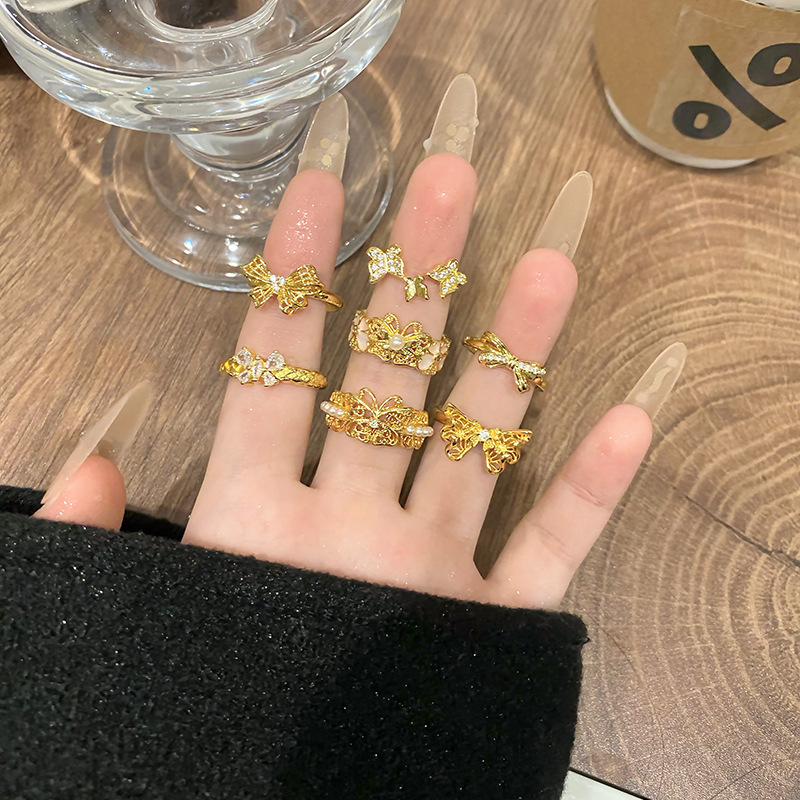 新中式鏤空蝴蝶拉絲戒指女輕奢高級感小眾設計飾品開口可調節指環