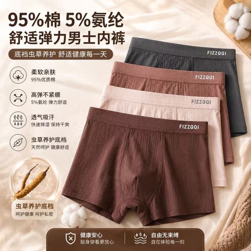 New Style Men's Underwear, High-End 10A Antibacterial Pure Cotton Boxer Briefs, Breathable and Soft, Four-Corner Boxer Briefs for Boys