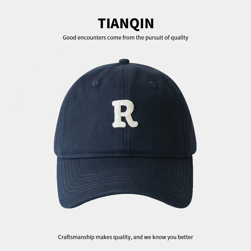 Embroidered baseball cap with R logo, big head circumference, versatile summer sun hat, men's and women's letter duckbill hat, Korean version sun hat