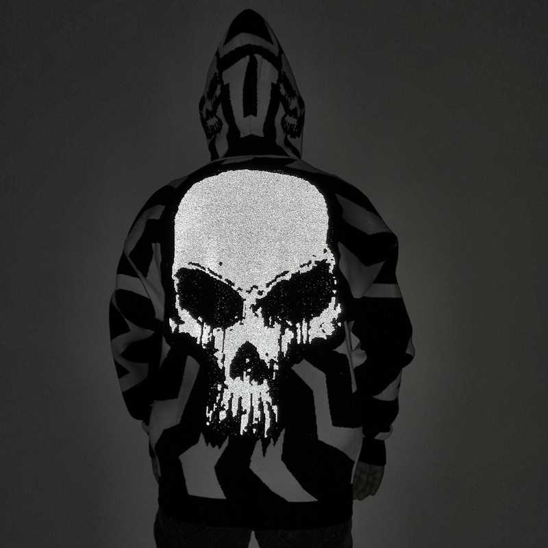 Cross-border New oversize Reflective Skull Sweater Men's Autumn and Winter Knitted Hoodie Bat Sleeve Pullover