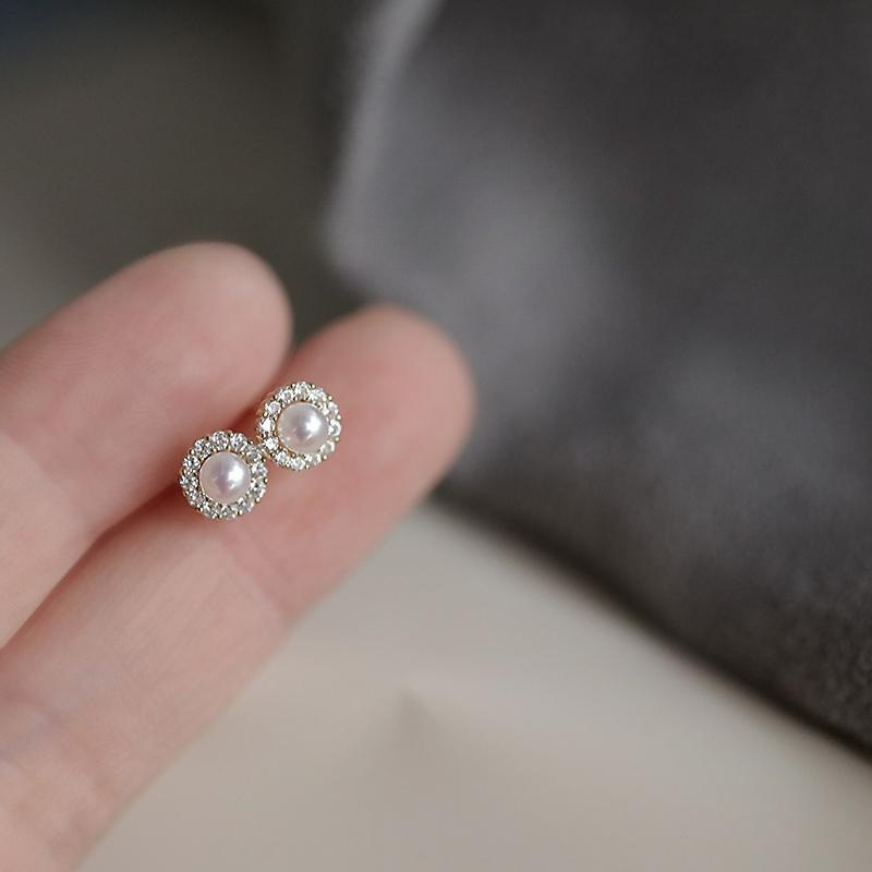 Gentle Bead Ear Studs Rhinestone White