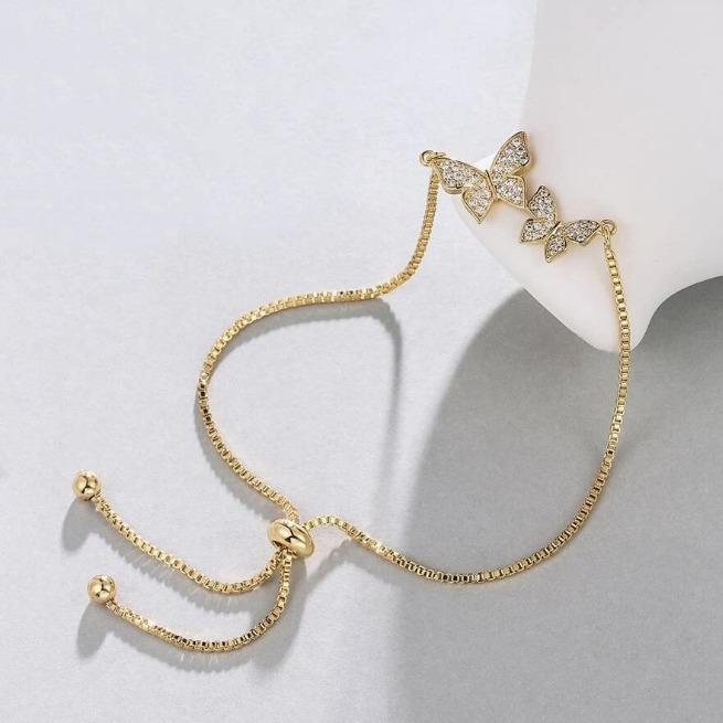 Elegant Butterfly Bangle With Zircon Inlay Adjustable Gold Plated_voghion.com