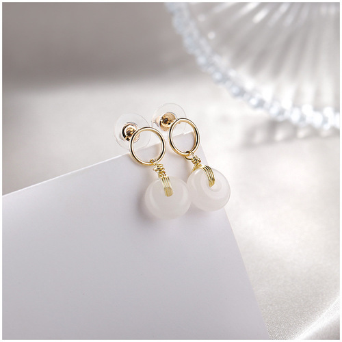 Badu natural jade earrings for women Korean version new niche light luxury safety buckle earrings white jade earrings wholesale
