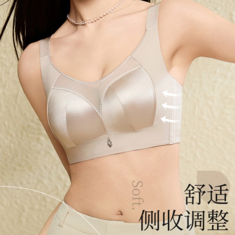 High-End Light Luxury Satin Lingerie for Women, Push-Up, Large Coverage, Thin and Lightweight Mesh Design, Wireless Bra, Plus Size