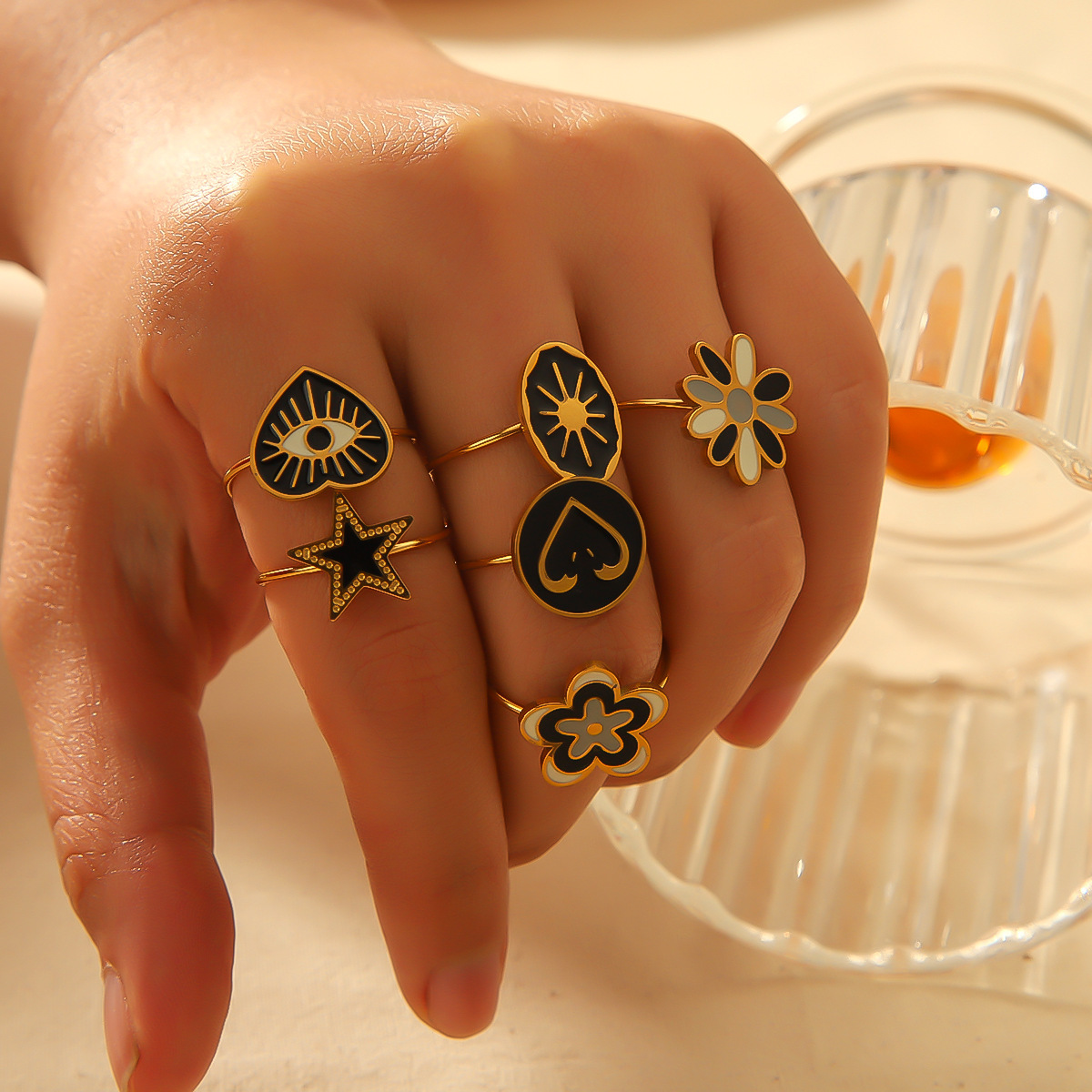 6g Weight Wholesale Jewelry Elegant Cute Star Heart Shape Fish 304 Stainless Steel Adjustable Ring