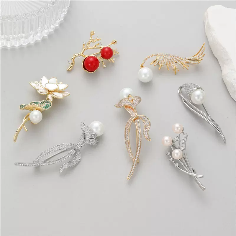 韩版时尚气质秋冬胸针女丝巾扣防走光大衣胸花珍珠别针装饰配件