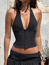 V 16468 Sexy Backs Halter Polka Dot Top ¶������ ����