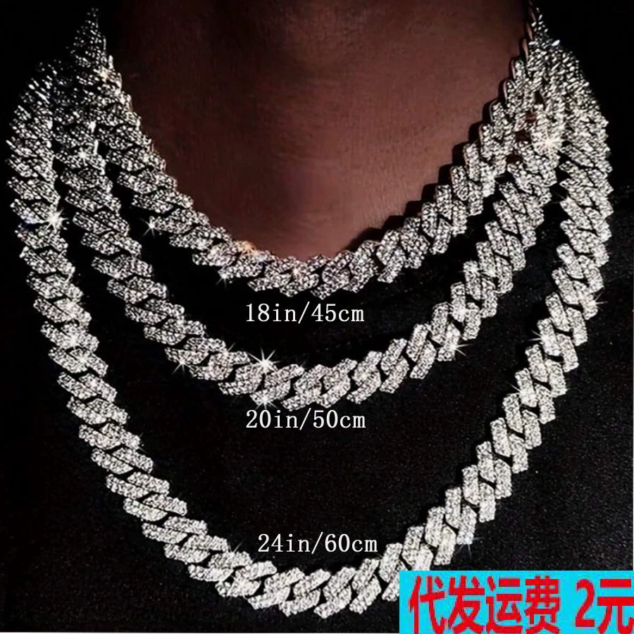 Оптовая продажа браслетов и мужских цепочек-чокеров в стиле хип-хоп из европейских и американских сплавов с длинными двойными рядами полного бриллиантового покрытия, имитирующих кубинские цепочки, для женщин.