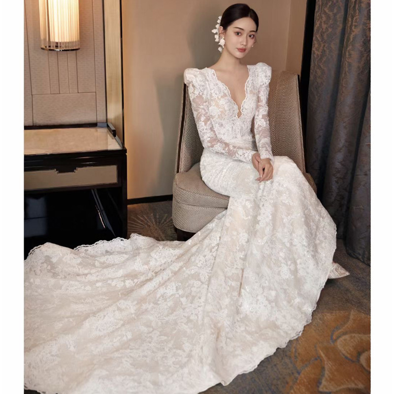 Lace Mermaid Gown with a High-End Feel and a Small Train, 2026 New Model, White Bridal Wedding Dress