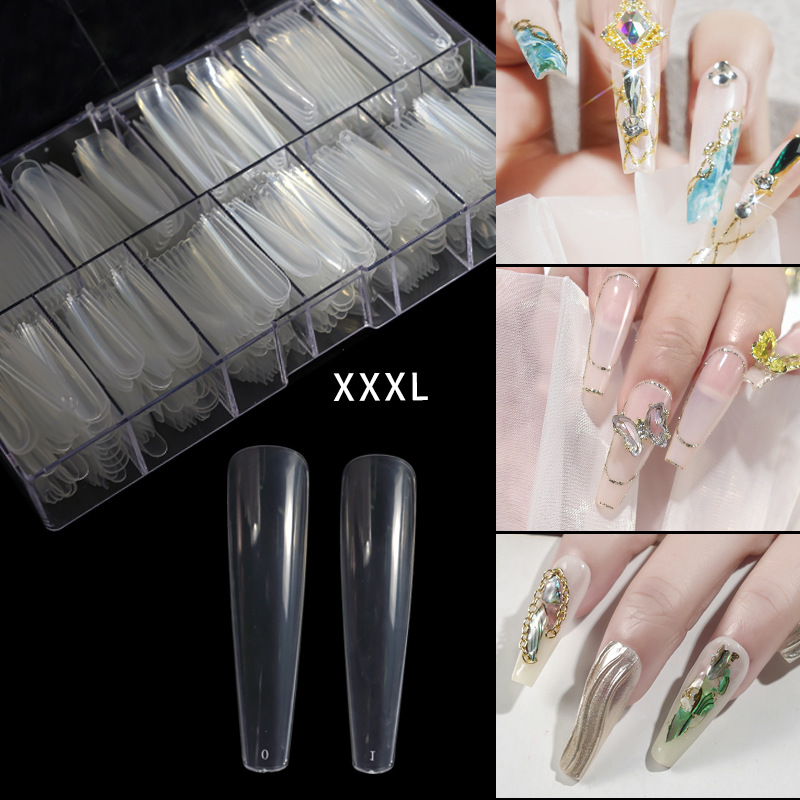Pieza de uña de Manicura en caja transparente natural 480 piezas uñas falsas Pieza de uña europea y americana pieza de uña de palo completo pieza de uña de color sólido