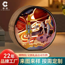 文创立体木质木雕灯太空3D立体光影小夜灯设计礼品彩绘木制木雕灯