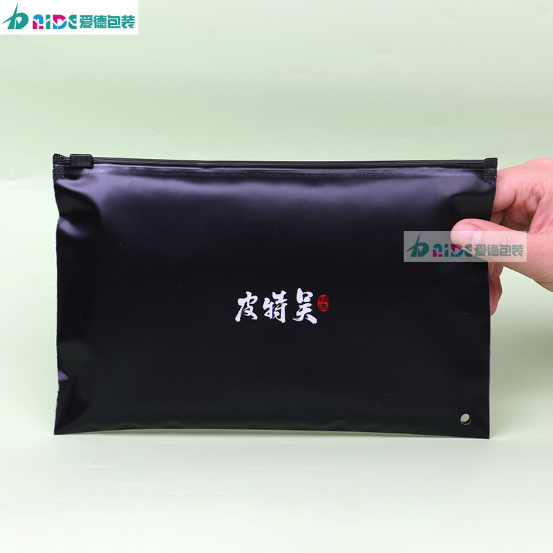 Bolsas zip CPE esmeriladas para ropa — bolsa plástica con cierre, impresión blanca, ideal para ropa interior y camisetas, venta de fábrica