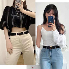 Women's Fashionable and Versatile C-shaped Buckle Belt, Korean PU Leather Belt with Decorative Suit Coat and Jeans Band Waist Belt