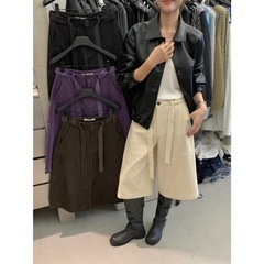 【MISS密思家】韩系简约百搭灯芯绒中裤休闲裤女装(配腰带)W6909