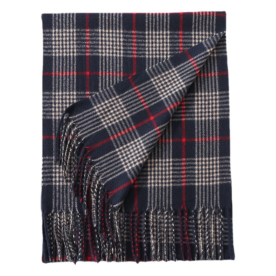 Bufanda de hombre en blanco y negro a cuadros británicos de cachemira como otoño e invierno estilo coreano chal versátil cálido bufanda de doble cara regalo de los niños