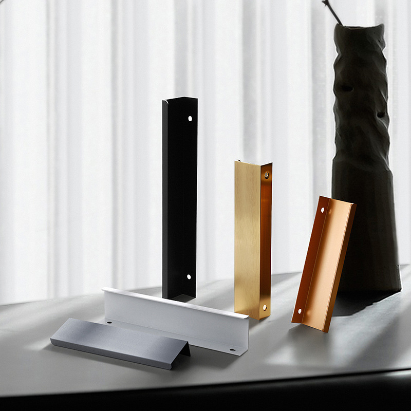 Black invisible handle punch-free aluminum handle straight-shaped concealed handle cabinet wardrobe cabinet door handle extended handle