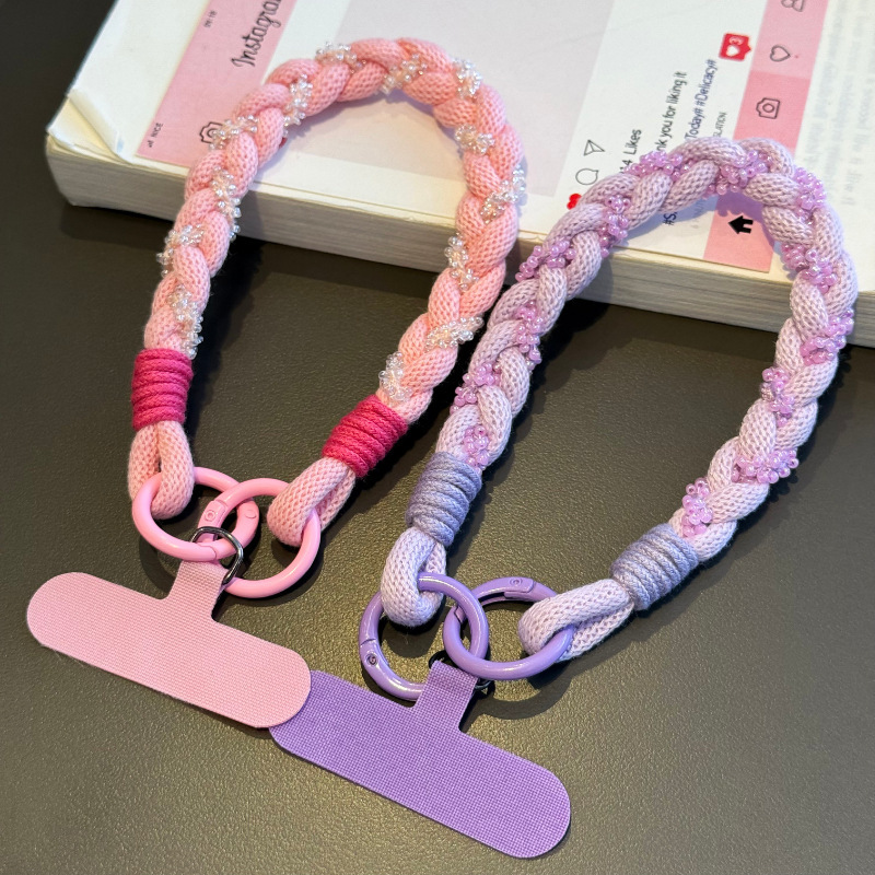 Mobile Phone Lanyard Wrist Short Braided Strap Girl Fashion Pendant Laptop Key Anti-losing Chain Mobile Phone Case Hanging Rope
