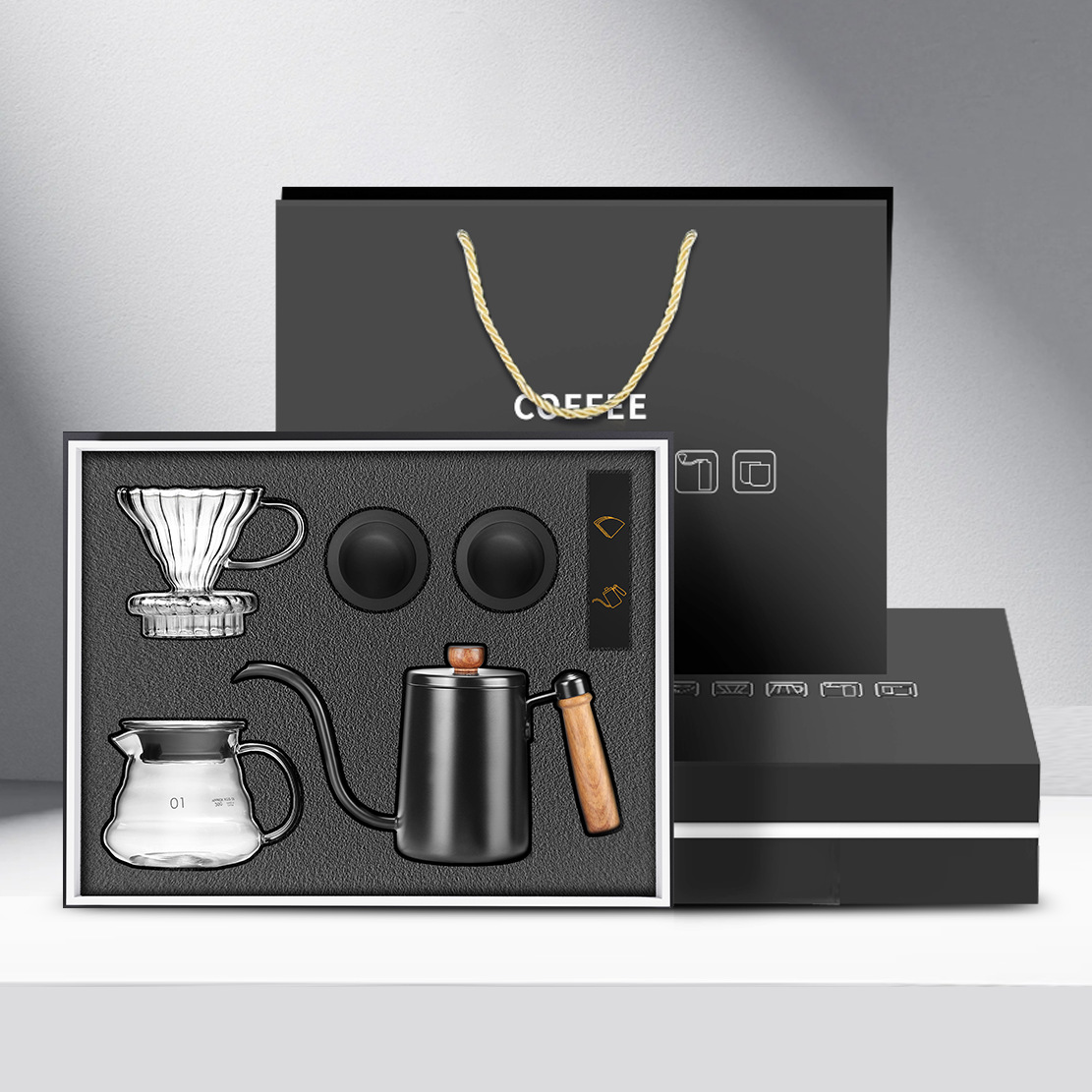 Nibu nuevo conjunto de café de fabricación manual, caja de regalo de negocios de café, taza de café de fabricación manual, papel de filtro de taza de fabricación manual, 6 conjuntos