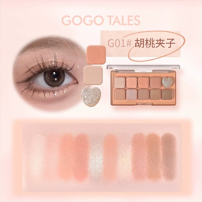 Eyeshadow Palette (gogotales) 10-Color Set with Highlighter & Blush, Matte & Shimmer