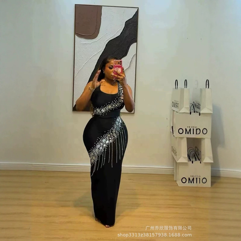 European and American Cross-Border Fashion New Style Rhinestone Sequin Bodycon Elegant Women's Bandage Dress for Banquet Party Evening Gown European and American Cross-Border Fashion New Style Rhinestone Sequin Bodycon Elegant Women's Bandage Dress for Banquet Party Evening Gown