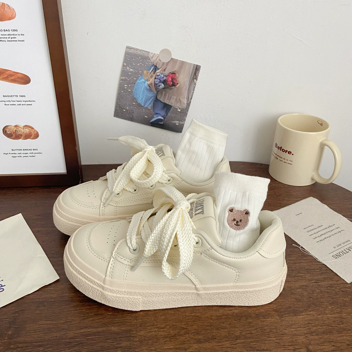 Сливочная толстая подошва маленькая белая обувь женская кожа летняя новая ниша чик дикий хлеб обувь низкая банда студенческая доска обувь