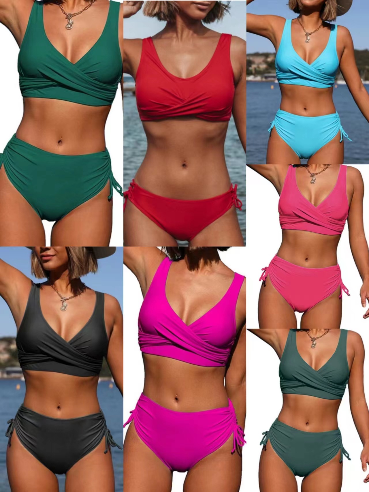 136g Weight Sexy Feel Of Sensation Mid Waist Panties Waist Bikini Panties Style Bralette Bra Category Polyester Fabric Type 2 Pieces Set Quantity Swimming Pool, Beach Occasion Solid Color Pattern Women's Gender Women's Solid Color 2 Pieces Set Bikinis Swimwear 无