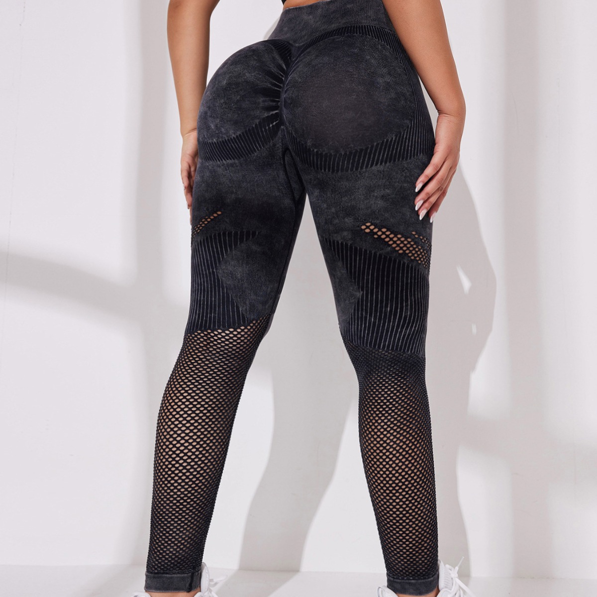 Cross-Border Washed Mesh Sports Pants Peach Butt Fitness Pants Seamless High-Waisted Yoga Pants Summer Yoga Long Pants Butt-Lifting