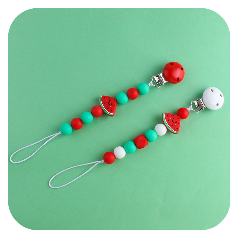 Suministros para bebés Hemu chupete clip bebé calmante silicona sandía chupete cadena Amazon mordedor cadena anti-caída Nuevo