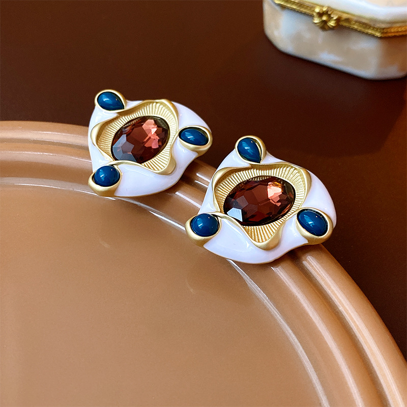 1 Pair Vintage Style Geometric Enamel Inlay Arylic Alloy Rhinestones Drop Earrings Ear Studs display picture 1