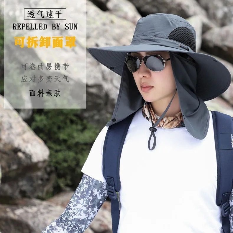 Sombrero para el sol de los hombres a prueba de rayos UV cubierta de ciclismo al aire libre cara completa sombrero superior vacío ala grande pesca protección solar transpirable máscara delgada