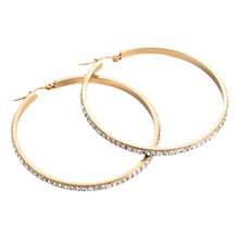 新款钛钢方条圆形耳线镶水钻耳环女金色个性夸张镶钻百搭耳环饰品