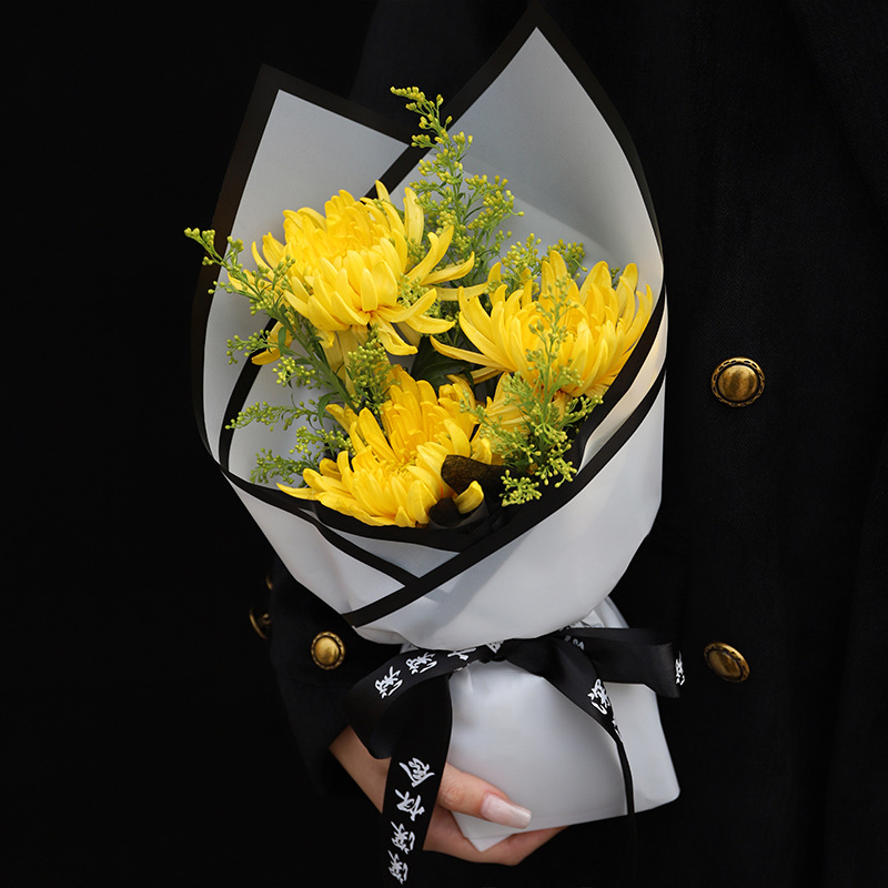 Blanco y negro aristocrático festival Qingming ramo de flores envoltura de papel funerario materiales de embalaje de flores floristas materiales de arte de flores