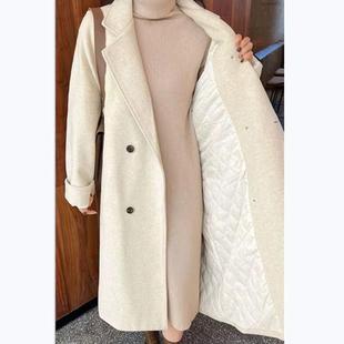Plus size loose cotton and thickening suit collar woolen coat mid-length plush woolen coat with quilted and lining