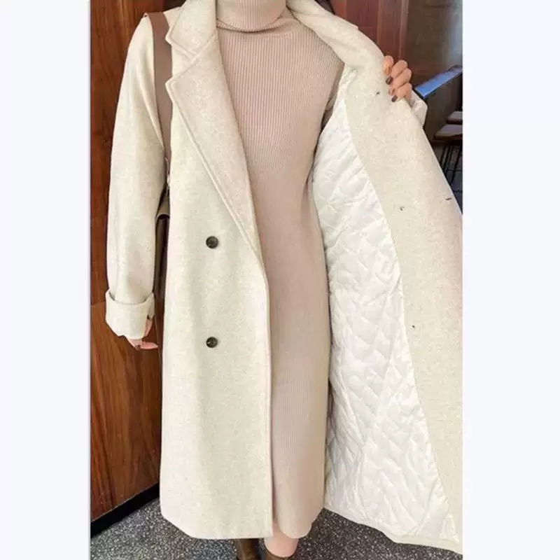 Пальто средней длины из шерсти с quilтованной бархатной подкладкой, oversize плюс-размеры (M–3XL)