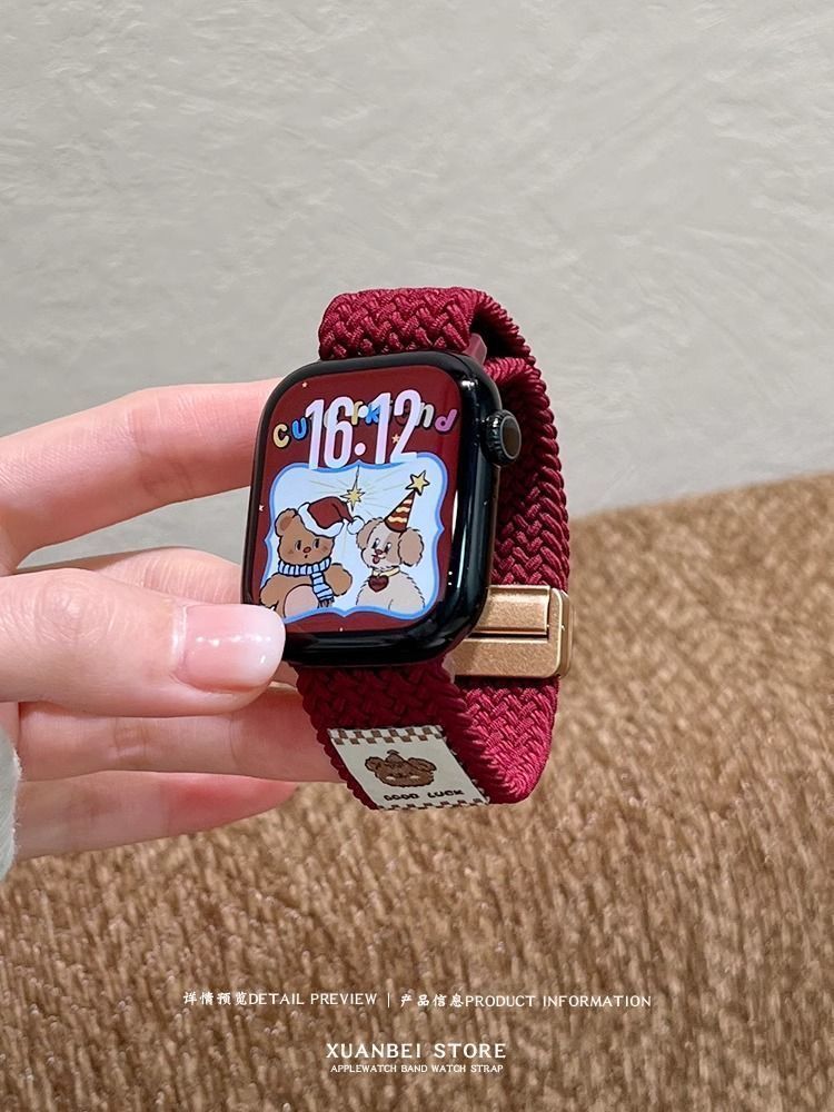 The top hat bear woven watch strap is suitable for the autumn and winter breathable Apple Watch s10 strap, Apple Watch 9/SE7 undefined