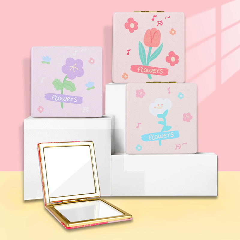 Pequeño espejo portátil niñas bolsillo maquillaje lindo 80 imitación de oro arena cuadrado plegable espejo al por mayor estudiante portátil espejo